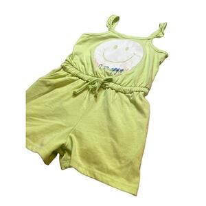 Justice Romper Girls Small 7/8 Green Sleeveless Smiley Face Pockets Cute Outfit